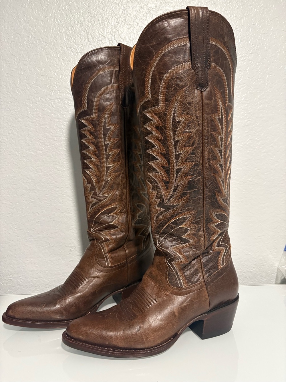 Tecovas Abby Mocha Brown Leather Heeled Western Boots - Picture 3 of 8